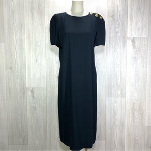 Vintage 80s 90s tailored black dress knee length Lined retro special occasion